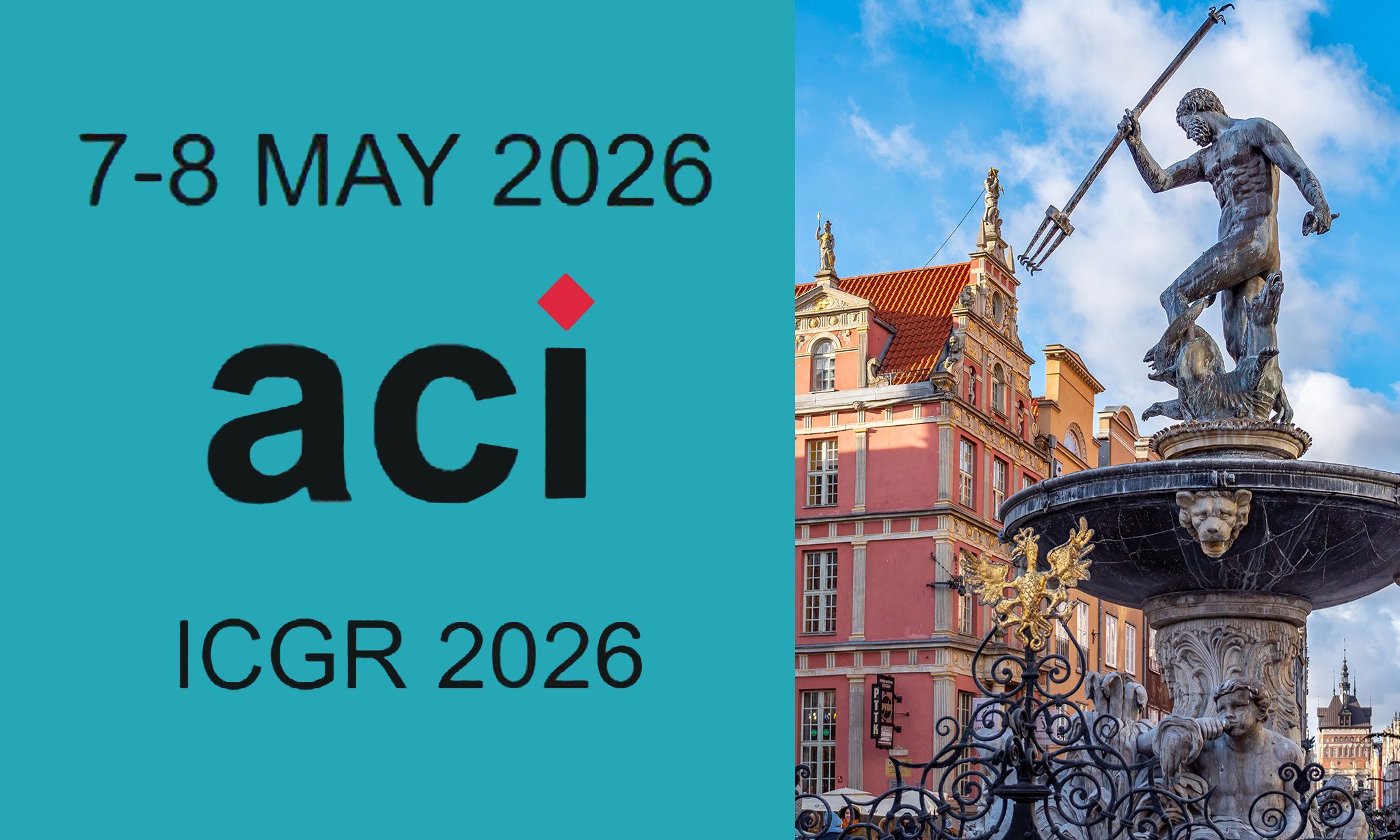 grafika konferencji ze zdjęciem fontanny Neptuna w Gdańsku