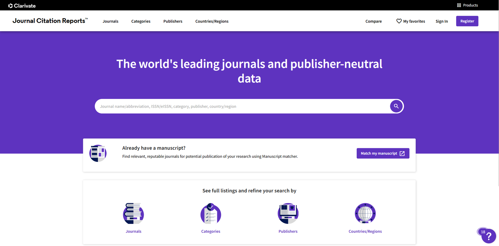 rzut ekranu na bazę Journal Citation Reports
