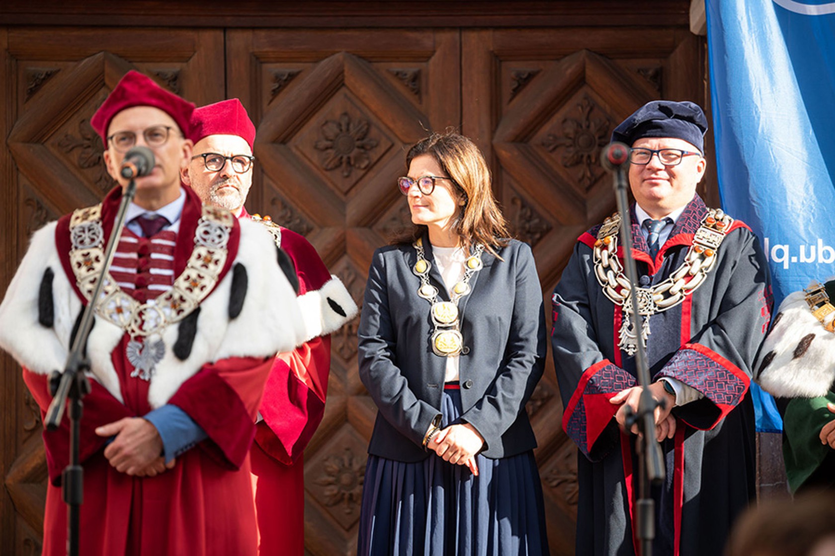 Na zdj. od lewej prof. Marcin Gruchała, rektor GUMedu, prof. Piotr Stepnowski, rektor UG, Aleksandra Dulkiewicz, prezydent Gdańska, prof. Krzysztof Wilde, rektor PG. Fot. GREGMAR