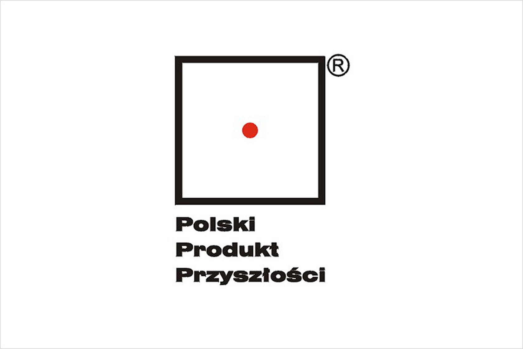 Logo Polskiego Produktu Przyszłości, czerwona kropka wpisana w czarny kwadrat
